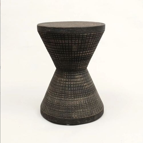 Handshaped black hourglass wooden side table