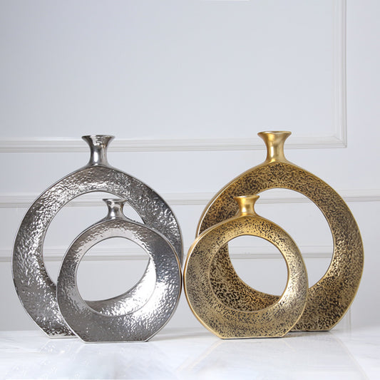 Minimalist gold and silver circle vases for living room