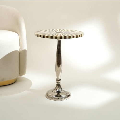Modern silver resin side table with curved base